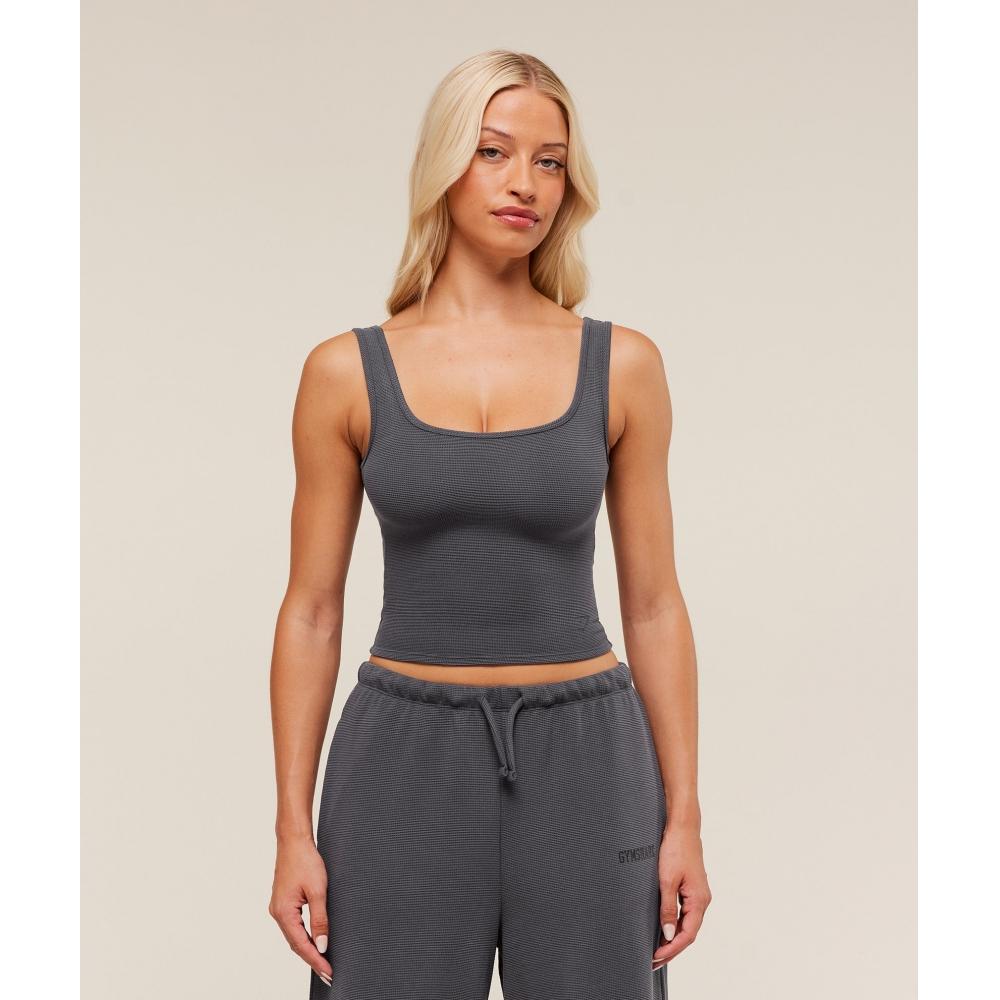 Gymshark Waffle Cropped Tank Onyx Grey B3b2g Gb7n