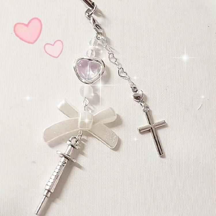 Syringe Heart Cross Charm Pendant Chain Phone Straps Pocket Keychain Strap