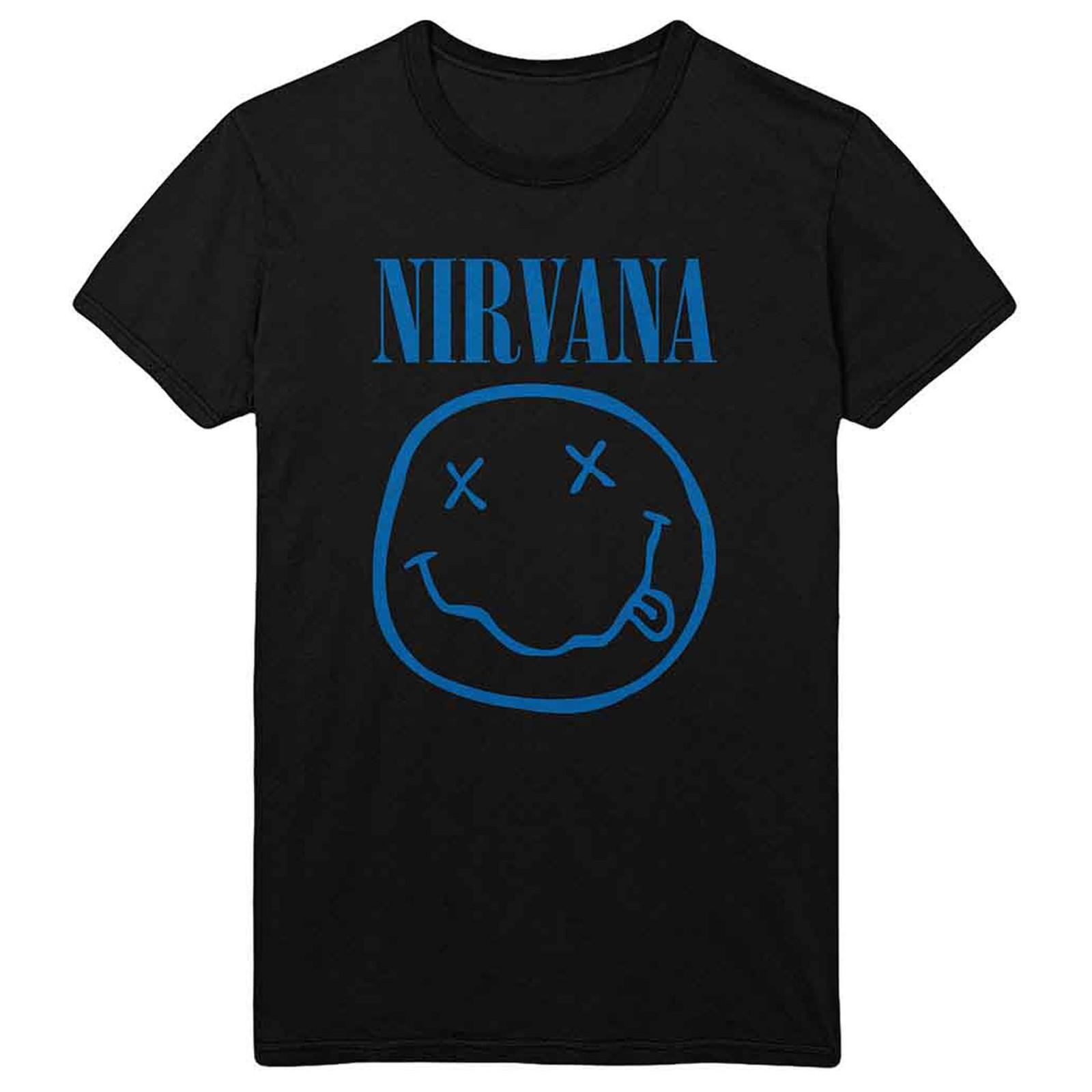 Nirvana T Shirt Blue Smile Band Logo new Official Mens Black S