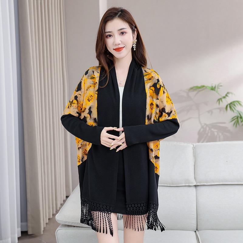 Medium women's trench coat new knitted sweater shawl top mother fashion fringed meat cover coat