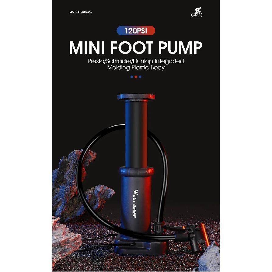 WEST BIKING Ultralight Portable Bike Pump MTB Road Bicycle Foot Pump Presta & Schrader Valve Cycling Tire Air Inflator With Hose
