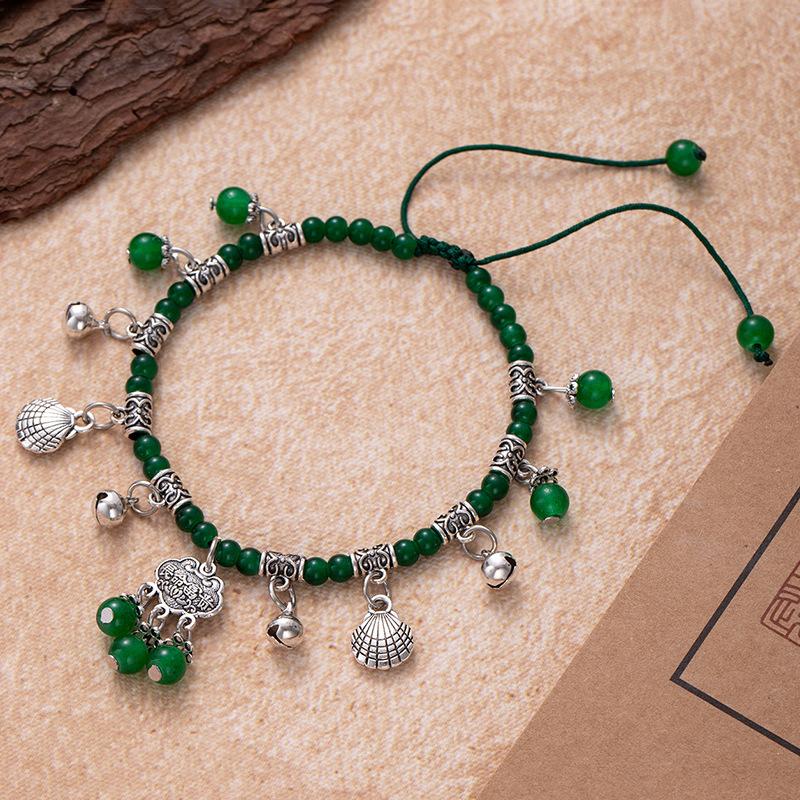 Red String Foot Chain Garnet Foot Accessory Long-life Lock Bell Handcrafted Beaded Accessory