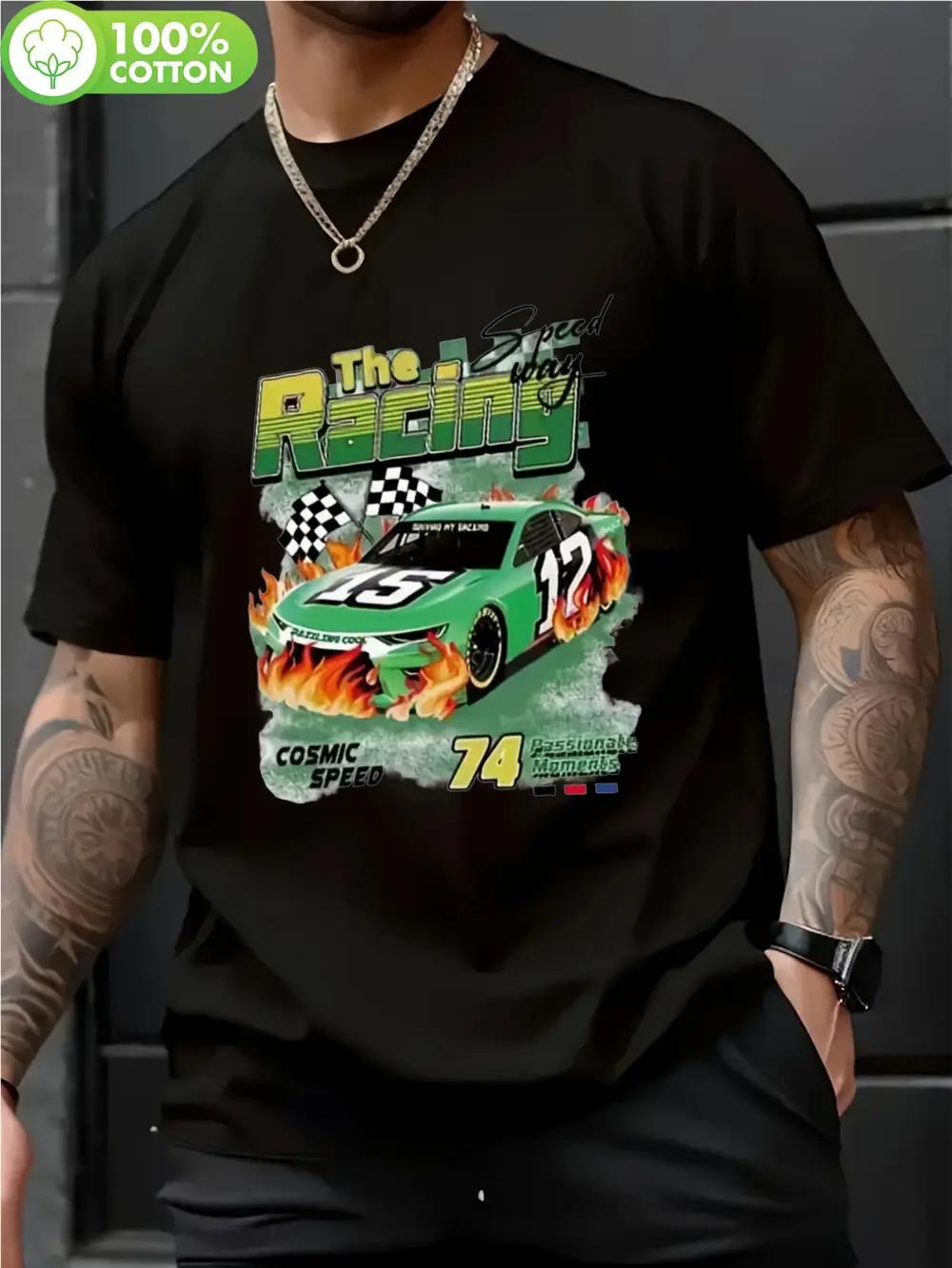 100% Cotton Racing Graphic T-shirt - Breathable Streetwear Tee with Cosmic Speed Design XL