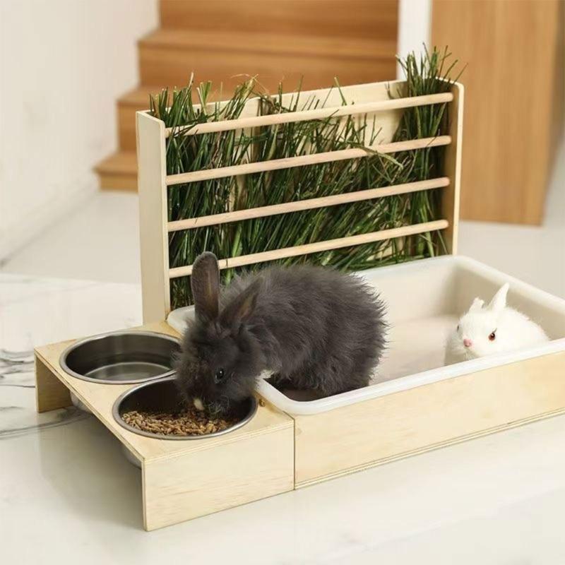 Guinea Pigs Hays Rack Feeding Bowl Durable Anti Tip Structure Space Saving Cage Feeder For Small Pet