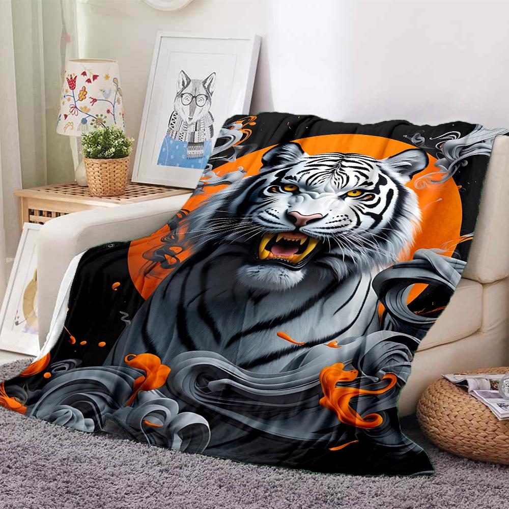 1pc Tiger Print Blanket Lightweight Flannel Blanket Throw Blanket For Sofa, Bed, Travel, Camping Yy2509026190