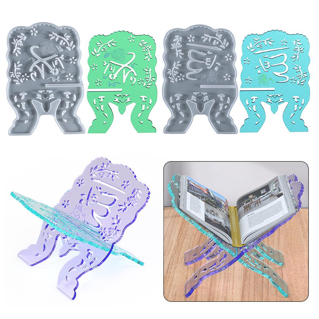 Folding Book Stand Silicone Mold Vintage Quran Intricate Carved Muslim Prayer Book Organizer Bookshelf for Home/Office
