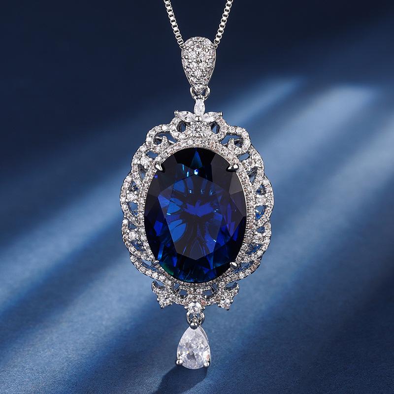 Jewelry Copper Bottom Gold-Plated Simulation Color Treasure Fashion Retro Pendant Necklace Big Dan Shape Main Stone 15 * 20