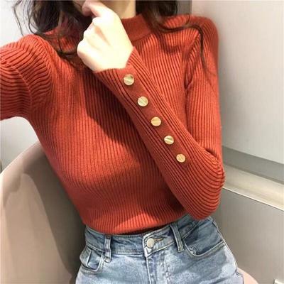 Autumn Korean Half High Neck Knitted Shirt Versatile Slimming and Slimming Base Sweater Elastic Tight Top