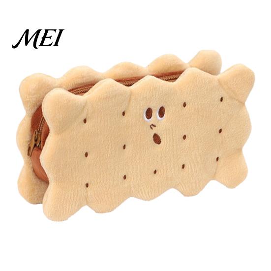 Durable Plush Storage for Pens Cookie Shape Stationery Bag, Soft Stuffed Biscuit Pencil Portable Zippered Makeup Bag Case, Large Capacity Cosmetic