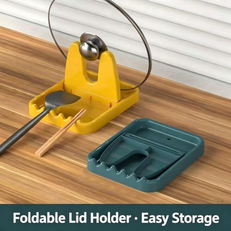 Foldable Plastic Pot Lid Rack, Multifunctional Spatula Spoon Holder, Kitchen Pan Cover Stand, Tableware Storage Organizer