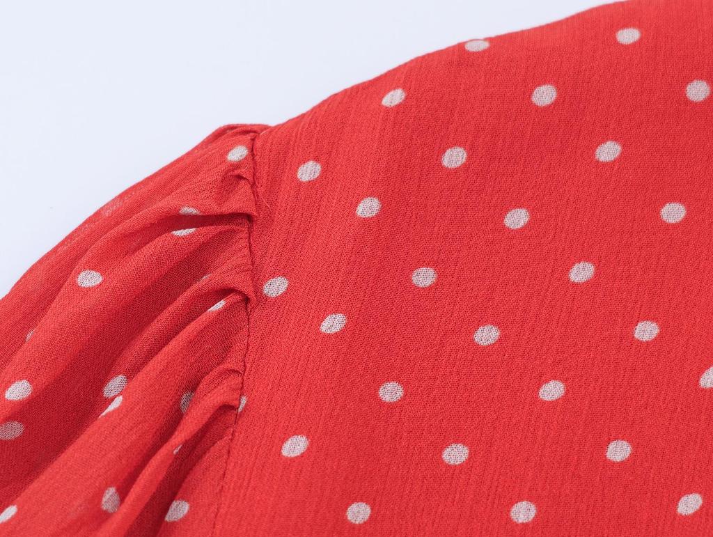 European Spring 2026 Women's Red Polka Dot Short Sleeve Dress