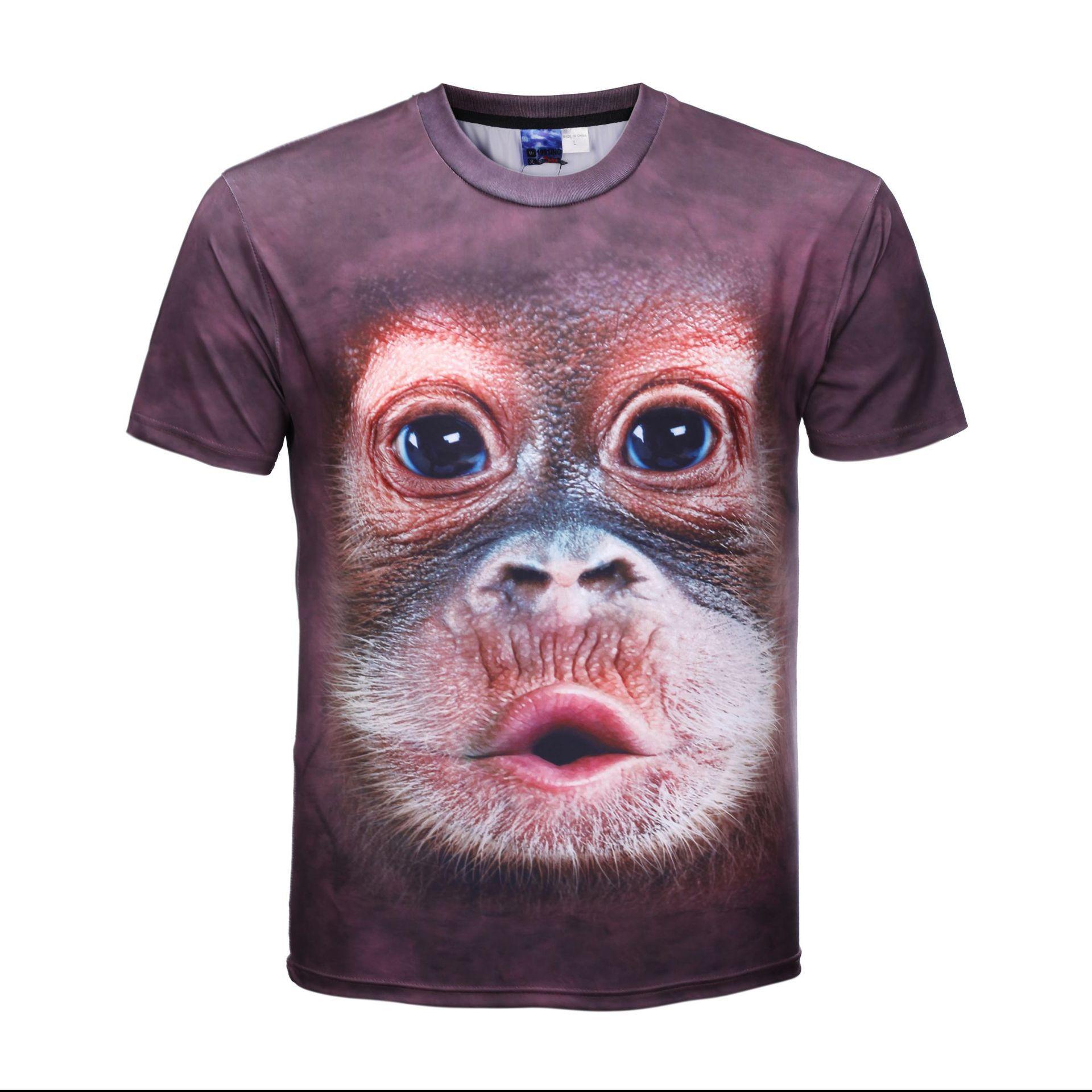 3D Dudu Monkey T-Shirt Men s and Women s Same Breathable Short Sleeve T-Shirt Animal Monkey M-5XL Brown Crew Neck Elastic T S