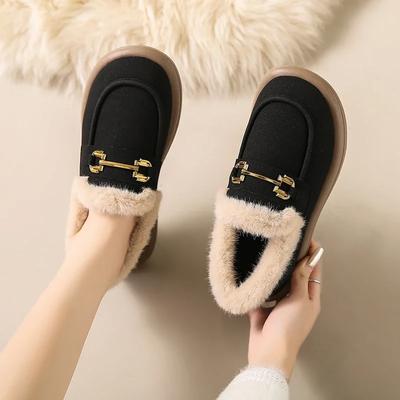 Fashion Women Flat Snow Boots Outdoor Slip-on Warm Plush Moccasins Cotton Shoes Female Casual Comfort Soft Flat Non-slip Winter Loafers