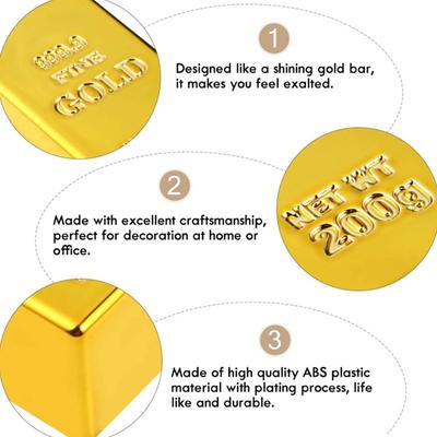 Plastic Fake Gold Bullion Simulated Golden Brick Fake Glittering Gold Bar Paperweight Door Stop Movie Prop Novelty Gift