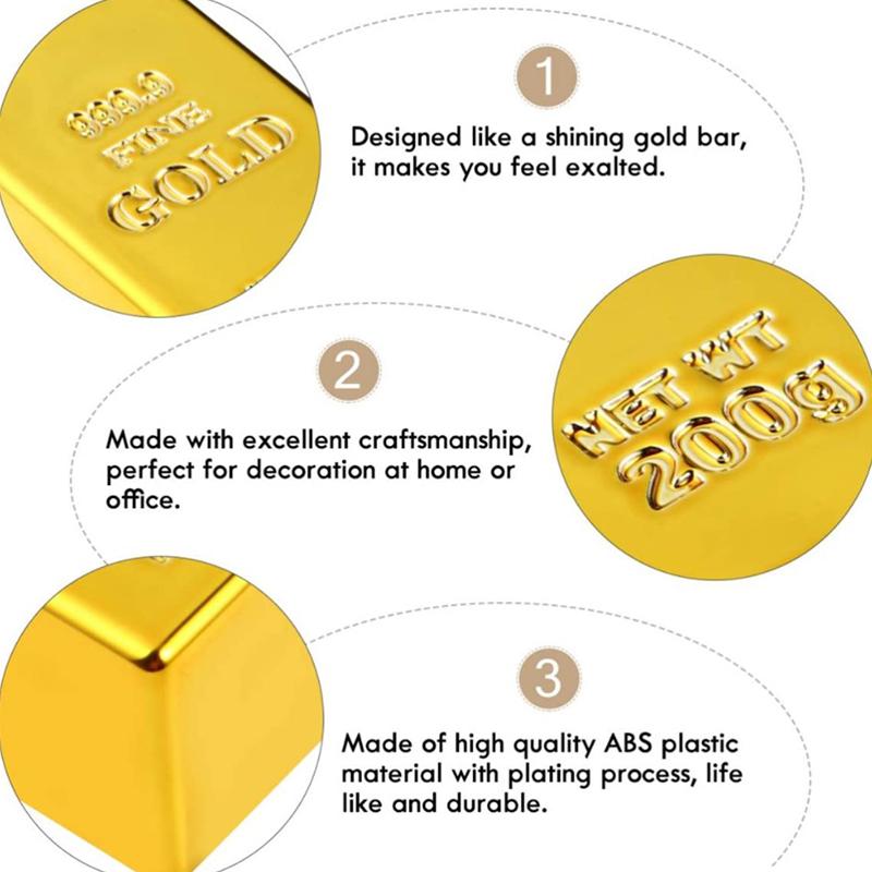 Plastic Fake Gold Bullion Simulated Golden Brick Fake Glittering Gold Bar Paperweight Door Stop Movie Prop Novelty Gift