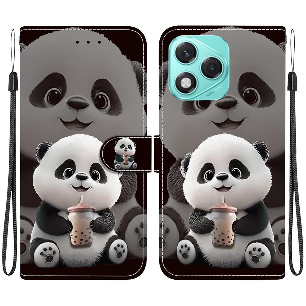 For Honor 400 Lite 5G Leather Case Stand Wallet Pattern Printing Phone Cover with Wrist Strap