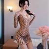 Leopard Print Mesh Bodystocking Dress Sheer Elastic Bodycon Playsuit Seamless One Piece Clubwear