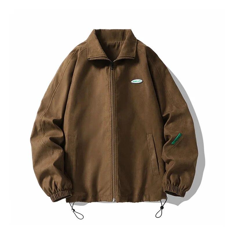 

Осенняя куртка-бомбер большого размера, мужская винтажная мешковатая куртка, модная корейская уличная одежда на молнии, верхняя одежда, топы, мужские большие размеры 3Xl XL 65-75KG кофейный