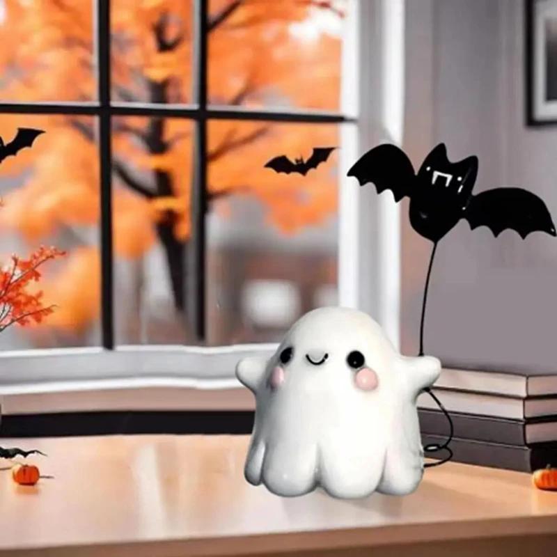 1Pc Halloween Cute Ghost Putting Bat Ornaments, Ghost Bat Desktop Party Decoration, Party Small Gift, Little Finger Cute Ghost