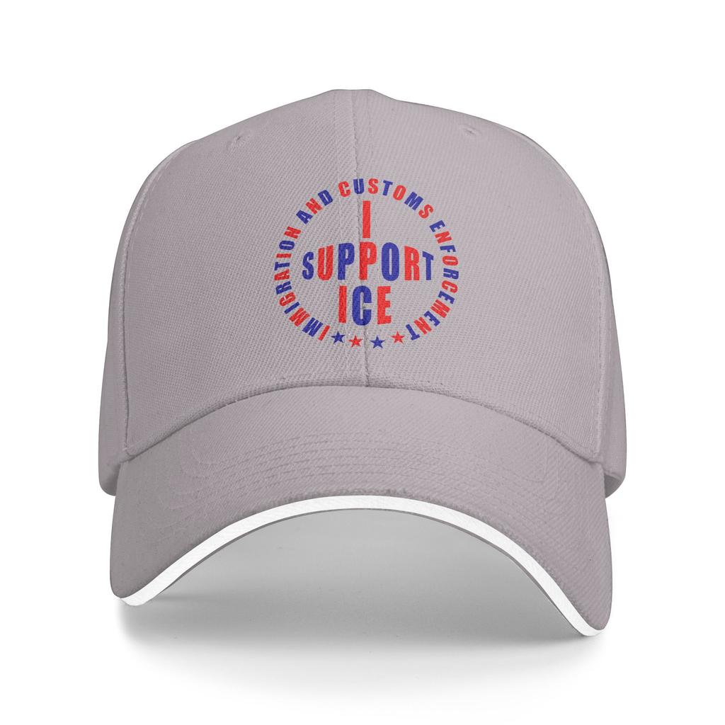 Red Blue I SUPPORT ICE IMMIGRATION AND CUSTOMS Baseball Cap Running Hippie Quality Trucker Hat Men Trendy Print Baseball Caps
