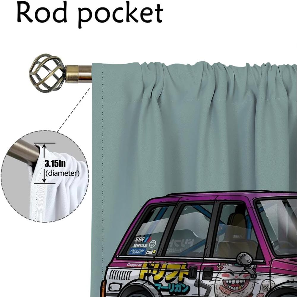 Retro Car Kitchen Curtains for Living Room Curtain Shades Partition Tulle for Bedroom Home Interior Curtains 2 Pieces Blackout