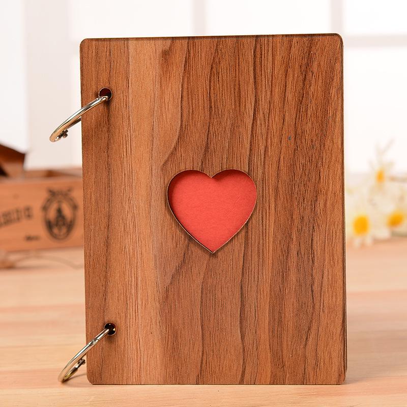 

Creative Heart-shaped 6-inch Wooden Photo Album - Collector s Edition Retro Handmade Youth Memory Book Graduation Album