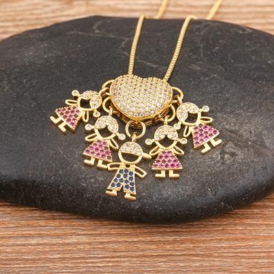 

Nidin Personalized Gold Plated Boy Girl Kids Heart Pendant Zircon Necklace Mom Child Birthday Colar Mother s Day Gift Jewelry