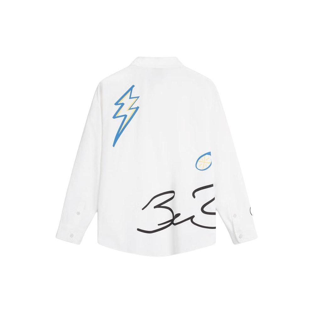Li-Ning Wade Series Color Block Printed Polo Collar Loose Jacket Men Jacket White AFDU407-4