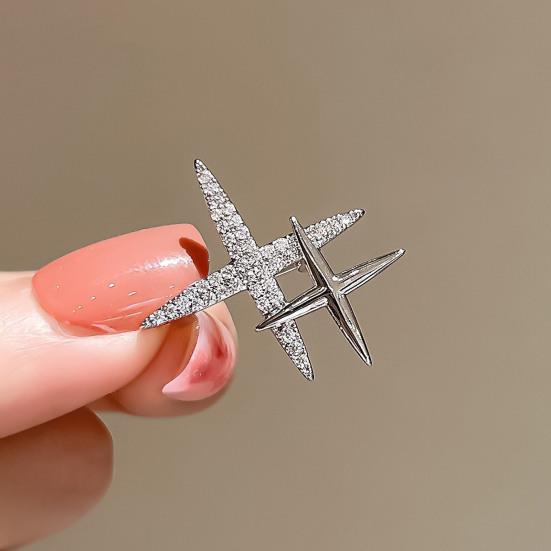 Rhinestone Star Brooch Double Star Lapel Pin Sparkling Star Brooch Pin Fashion Accessory for Men Women Shirts Coats