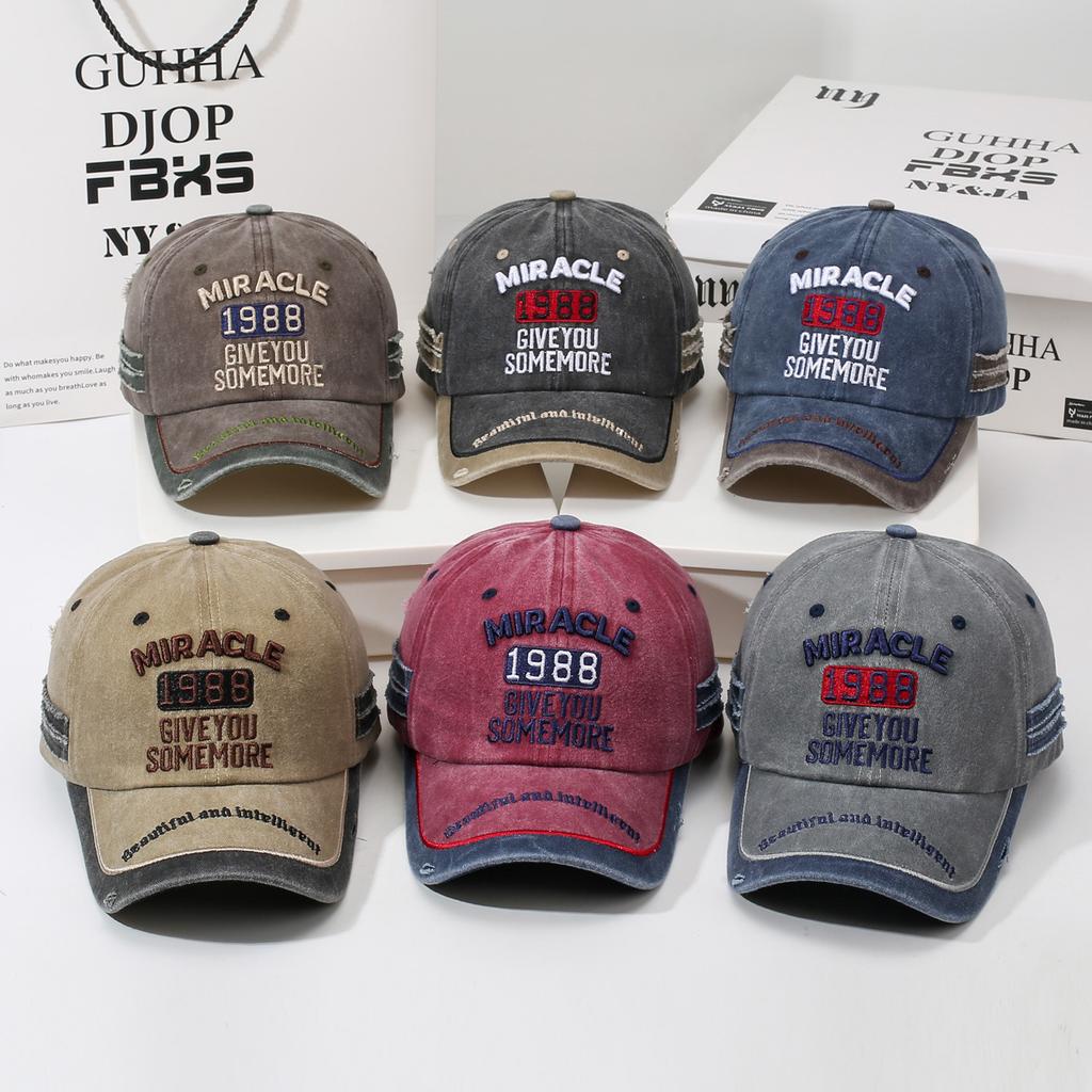 Retro Old Embroidered Baseball Cap Men's and Women's Outdoor Sun Hat Washed Denim Cap American Hat