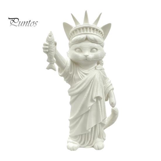 Modern Minimalist Room Decor 3D Printed Cat Statue, Mini Liberty Figurine with Fish, Artistic Creative Gifts for Lovers Animal Ornament Bookshelf