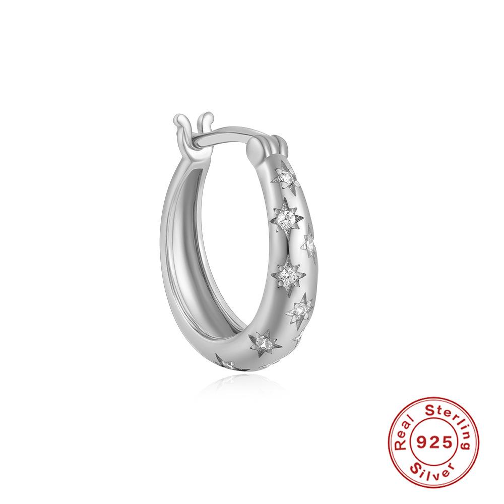 Single, Fashionable S925 Sterling Silver Classic Simple Five-Pointed Star Octagonal Star Earrings Earrings