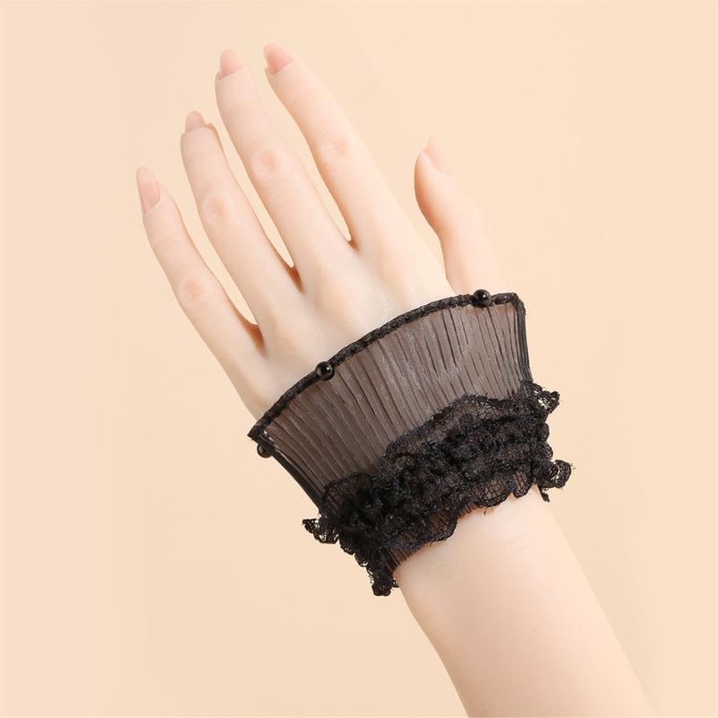 Ruffle Lace Trim Arm Covers Wrist Cuffs Sleeves For Women Dress Outfit Enhancer Sheer Armband Daily Wear Accessory