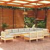 Vidaxl 11-Cz. Garden Lounge Set, Cream Cushions, Pine