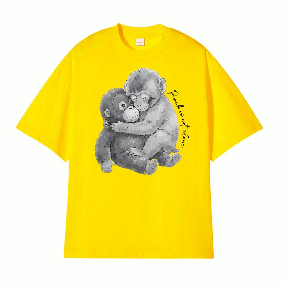 Punch Monkey Hug Is Not Alone Graphic Tshirts Men Women Clothing Vintage Fashion Cotton Tshirt High Quality T Shirt Streetwear