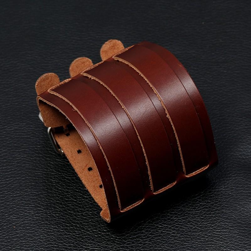Mens Leather Biker Bracelet Punk Style Geometric Handmade Adjustable Wristband Motorcycle Riding Gear