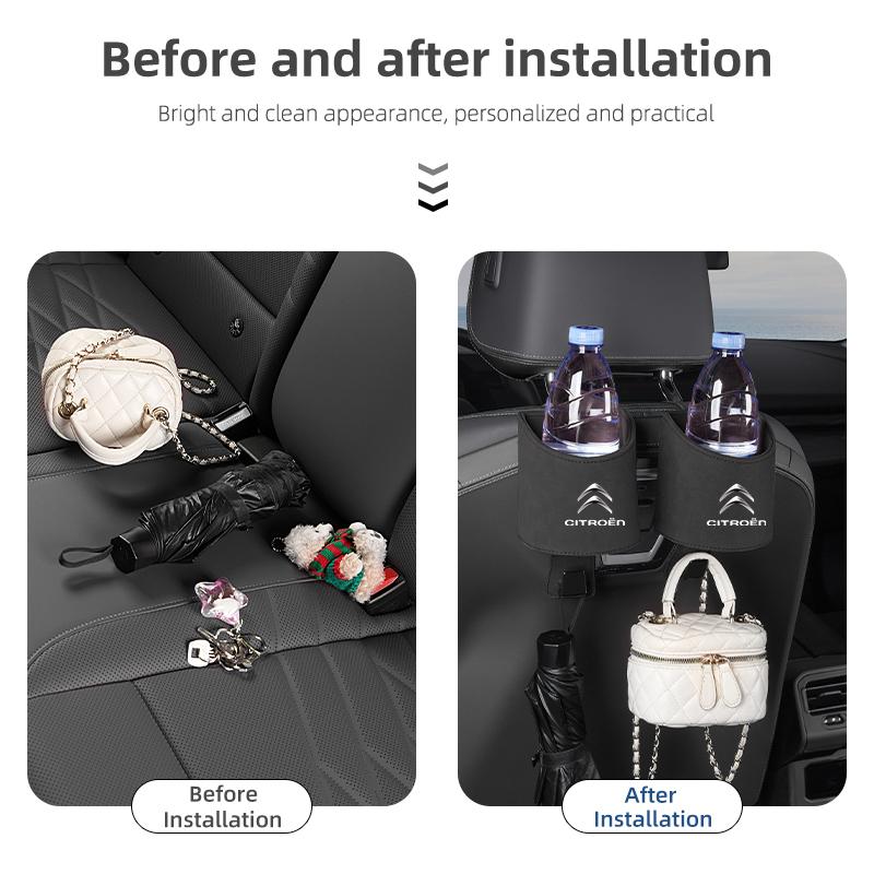 Car Fur Seat Back Water Cup Holder With Hook Drink Rack Storage Pocket For Citroen C4 C3 C5 C1 C2 Berlingo Celysee Cactus