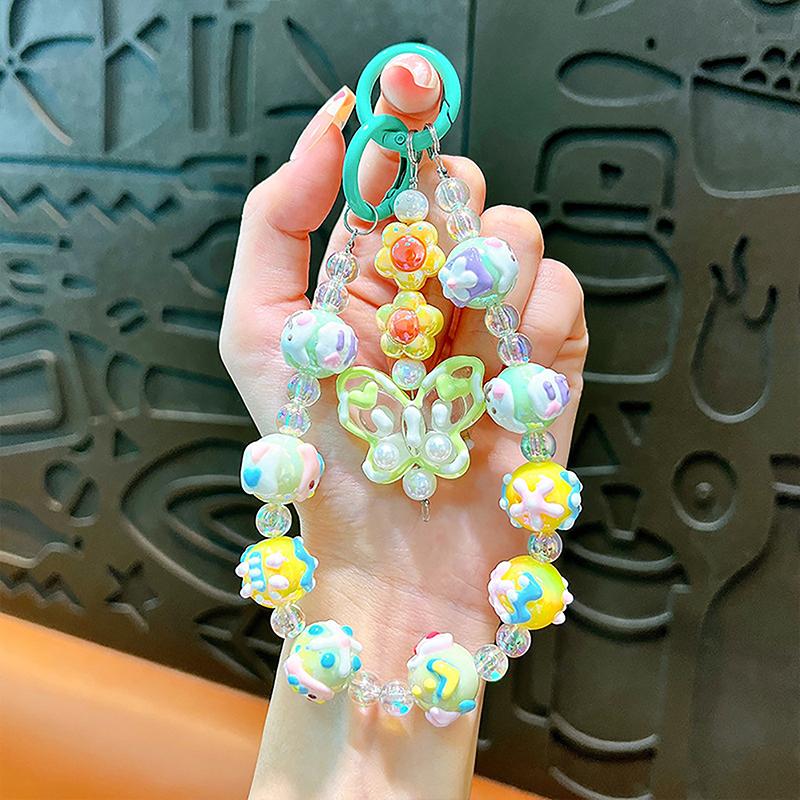 

1 шт. сумка чехол для телефона кулон Y2K расписанный вручную бисер бабочка телефон цепочка амулет ремешок на запястье милый брелок для мобильного телефона шнурок зелёный