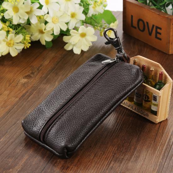 Genuine Leather Key Holder Wallet Men Keys Organizer Women Zipper Key Chain Case
