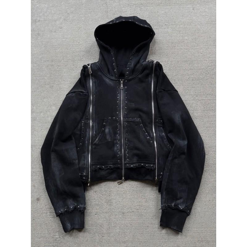 Unisex Streetwear Hoodie Pants Set With Detachable Zippers Water Washed Casual Tracksuit Teens Young Adults