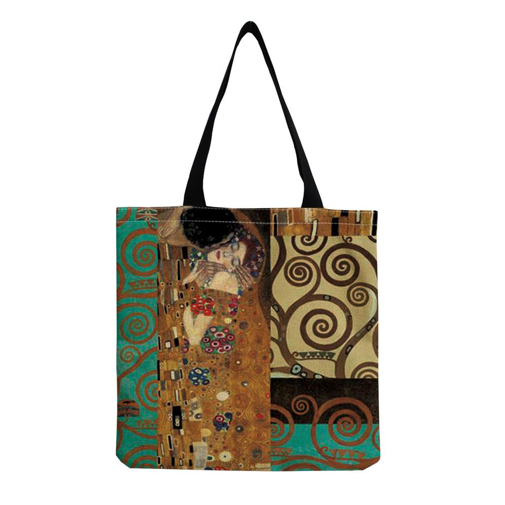 Women Vintage Linen Tote Bag - Large Capacity Print Shoulder Handbag for Casual & Grocery Shopping KTB
