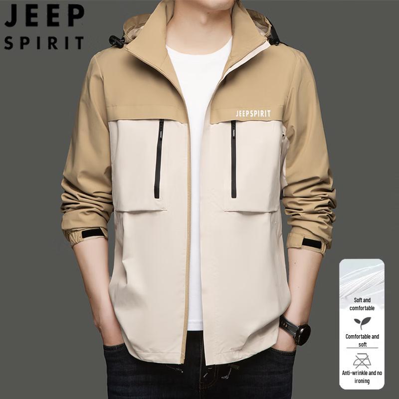 JEEP SPIRIT Men s Lightweight Color Block Outdoor Jacket with Detachable Hood XL
