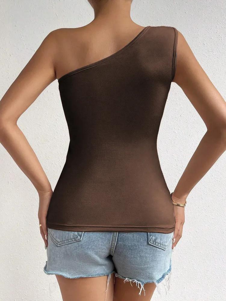 Tank Top Phumee Sleeveless One Shoulder Pleated A2403