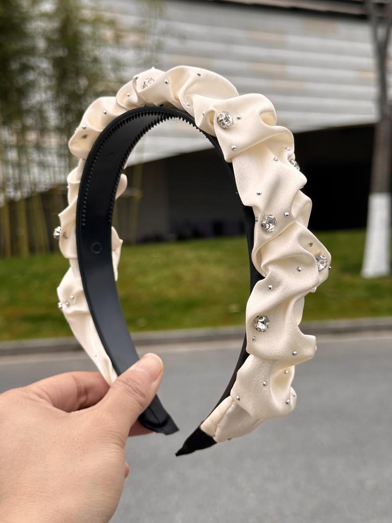 Women's Elegant Pleated Rhinestone Headband Satin Wide Edge Non-Slip Headband Women's Ins Hair Accessories