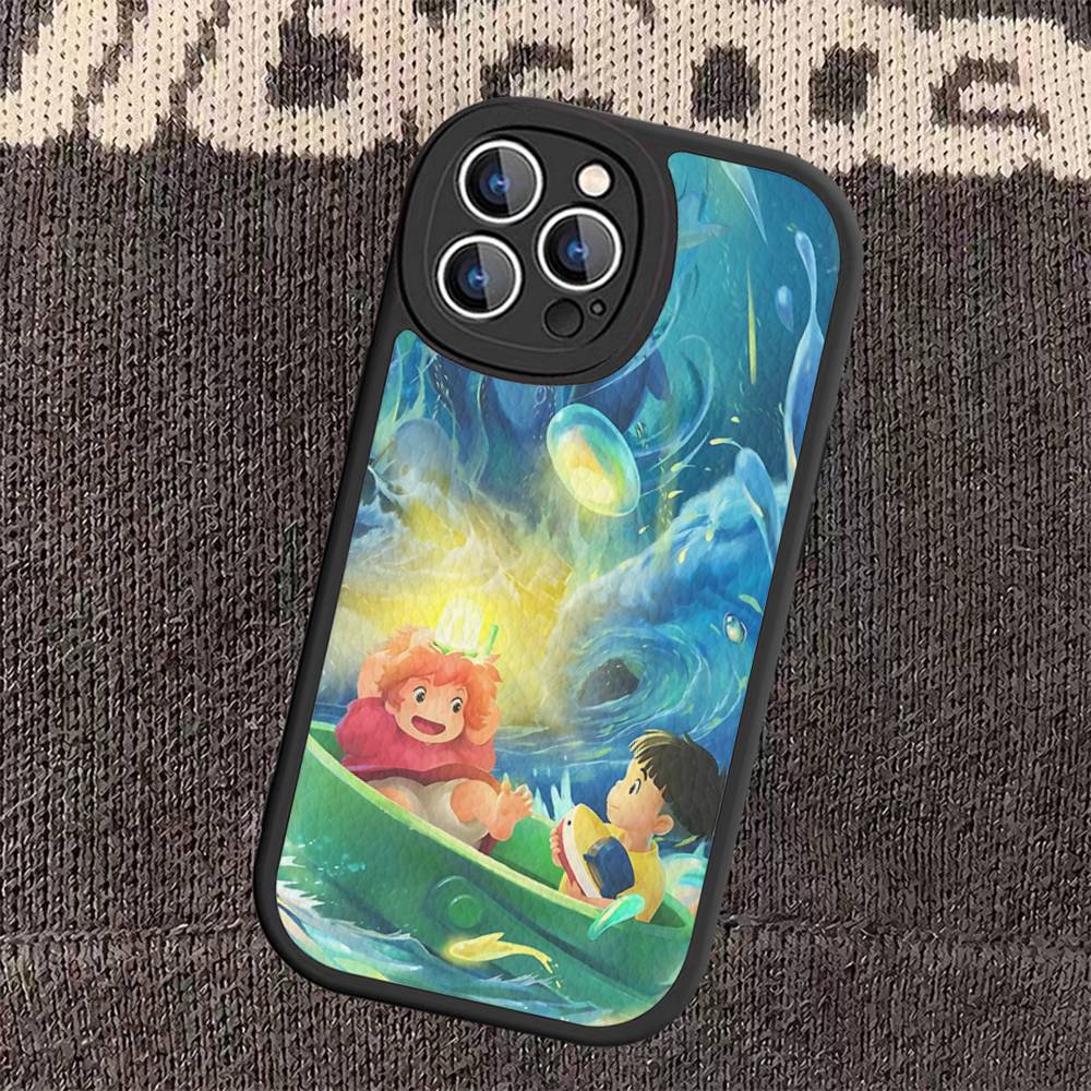 

Cute P-Ponyo Movie On The Cliff PU Leather Phone Case For IPhone 16 15 14 13 12 11 Pro Max Plus Back Fundas iphone 13