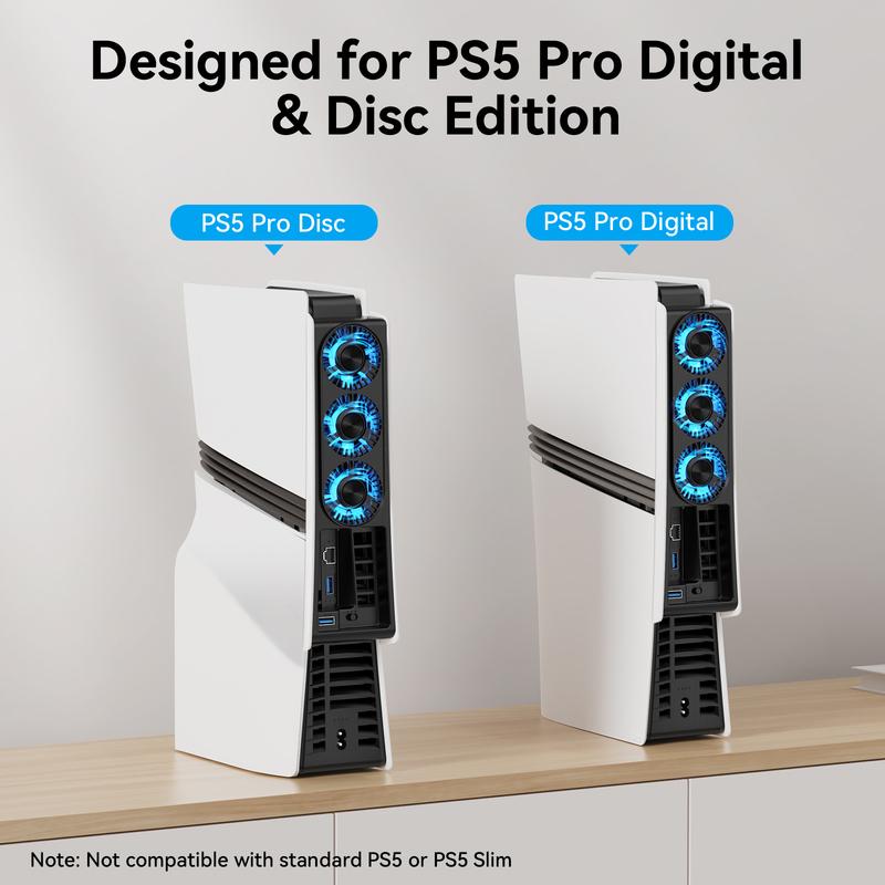 Kühl Lüfter für PS5 Pro Disc & Digital, Intelligente Temperaturregelung, Zweistufige Kühlung, Einfach zu install