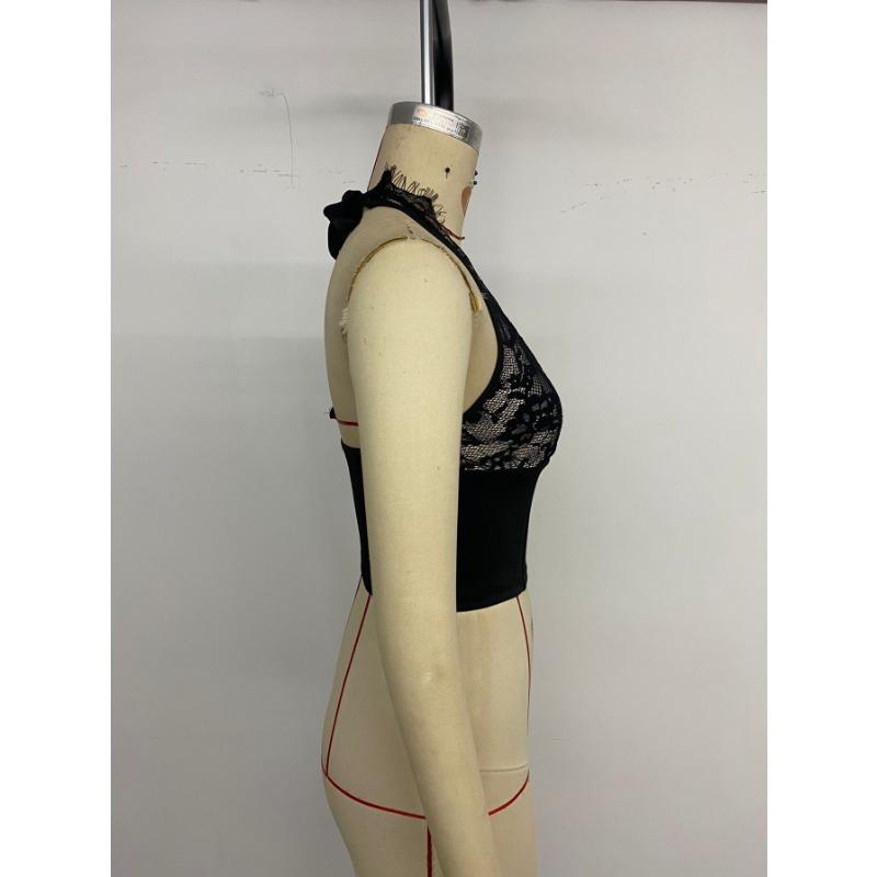 Women's Party Nightclub Dating Sexy Slim Lace Solid Neck Tank Top