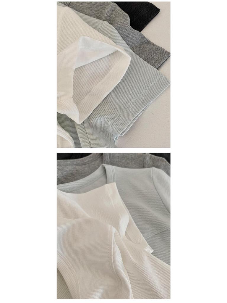 2026 Minimalist Bamboo Ribbed Round Neck Short Sleeve Solid Color Casual T-shirt