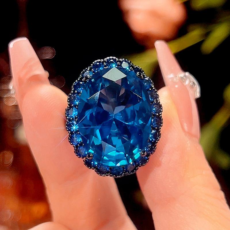 Bijuterii Bază Cupru Placat cu Aur Simulare Spinel Albastru Set Premium în Formă de Ou Femei Piatră 15 * 20