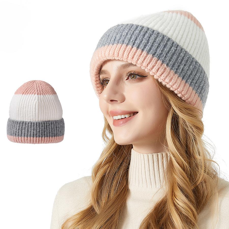 

Повседневные вязаные шапки универсального кроя для мужчин и женщин, осенне-зимние европейские и американские утолщенные шерстяные шапки-пуловеры M（56-58cm） розовый